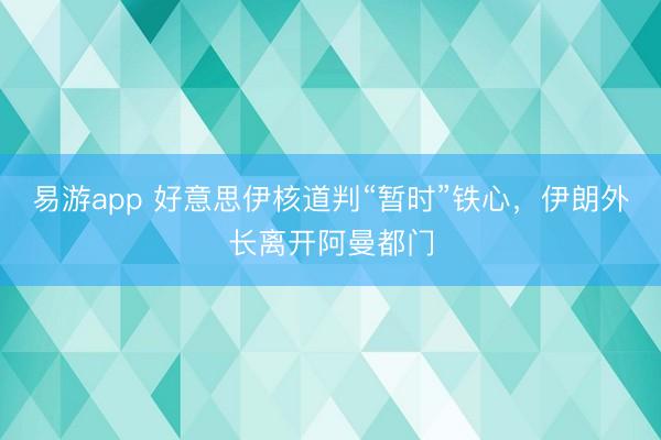 易游app 好意思伊核道判“暂时”铁心，伊朗外长离开阿曼都门