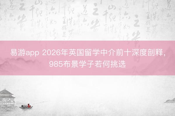 易游app 2026年英国留学中介前十深度剖释，985布景学子若何挑选