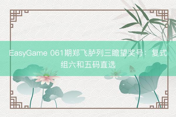 EasyGame 061期郑飞胪列三瞻望奖号：复式组六和五码直选